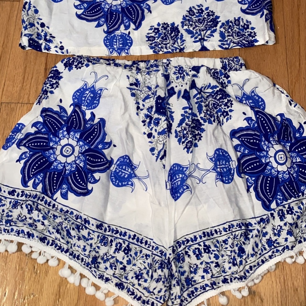 blue and white two piece set